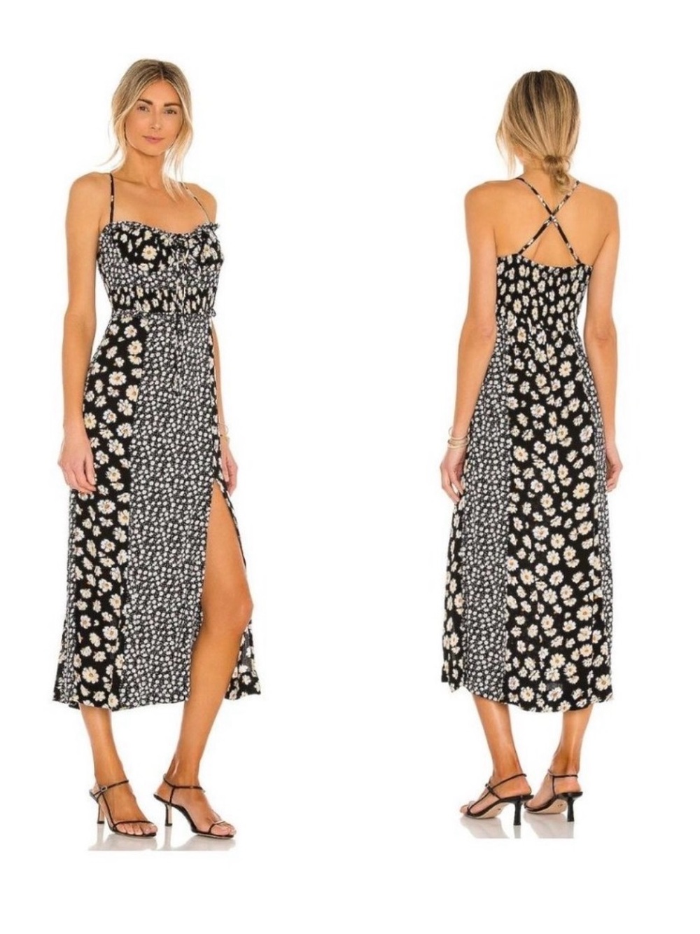 Free People | Tigerlily Floral Panel Black Maxi Dress with Side Slit, M